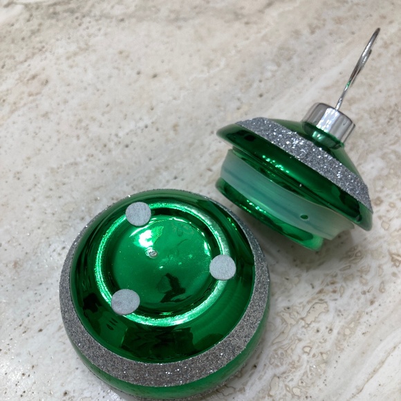 Holiday Christmas Ornament Candle Green with Sliver Sparkle Stripes - Picture 2 of 3